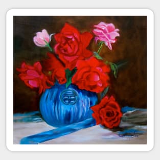 Red Roses in a Blue Vase Sticker